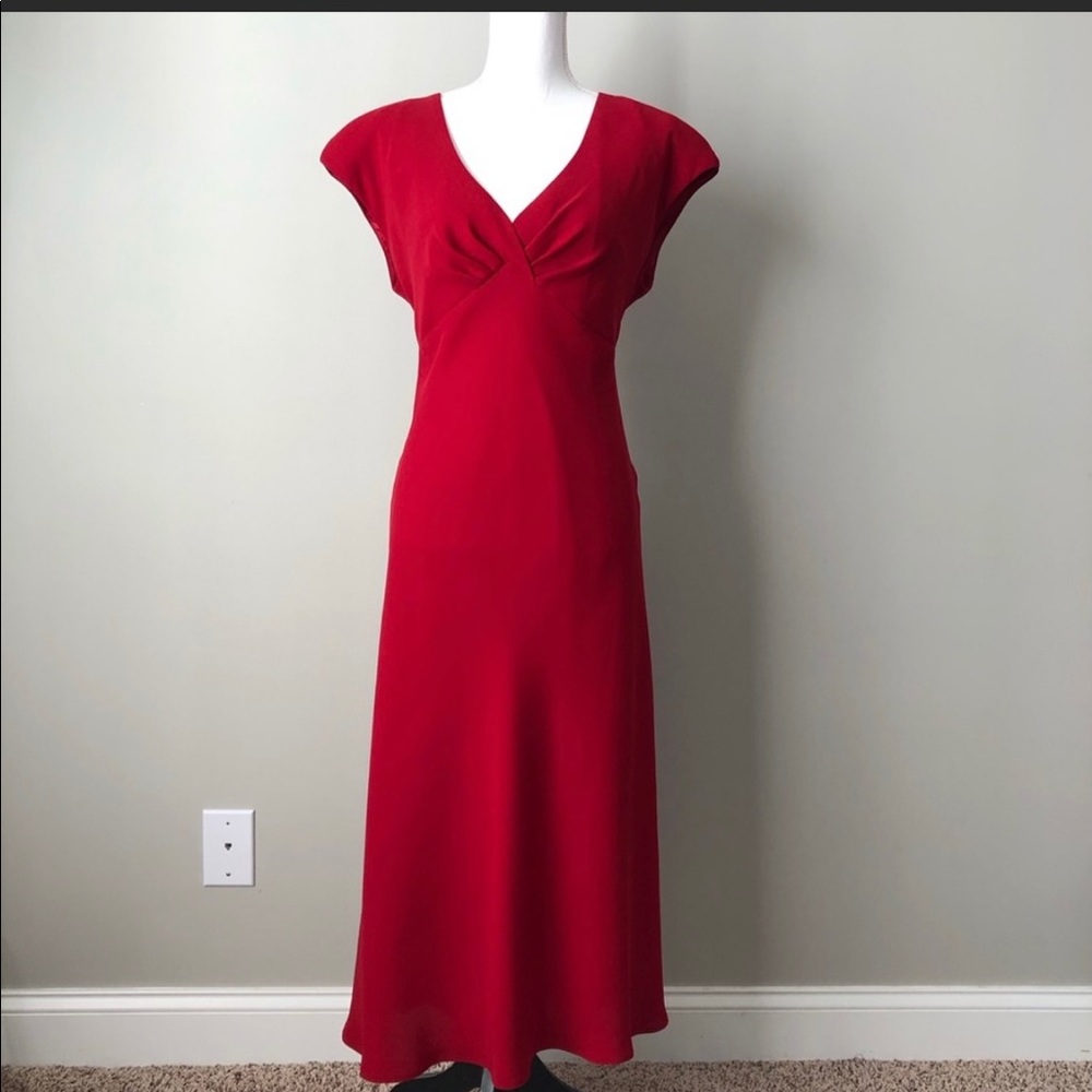 JONES NY | Red V-Neck Midi Cocktail Dress